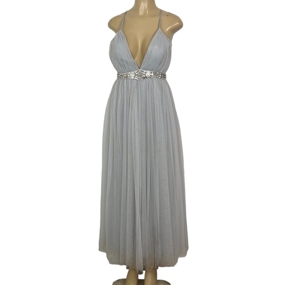 CEREMONY BY JOANA AGUST LIGHT BLUE TULLE MIDI DRESS - Picture 2 of 9